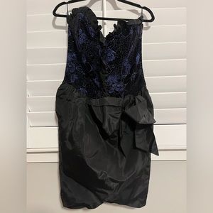 *VINTAGE* black and blue strapless glitter bow dress size 12
